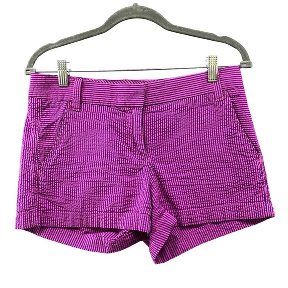 J. Crew Seersucker Shorts Womens Size 2 Purple Violet Striped Cotton Low Rise - Picture 1 of 9